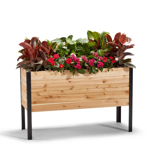 EARTH ELEVATED 100% Canadian Cedar Wood Elevated Garden Bed for Gardening - Planter Pot to Grow Herbs Flowers, and Vegetables at Home Indoor and Outdoor Patio Balcony Deck - 18” x 48” x 30”