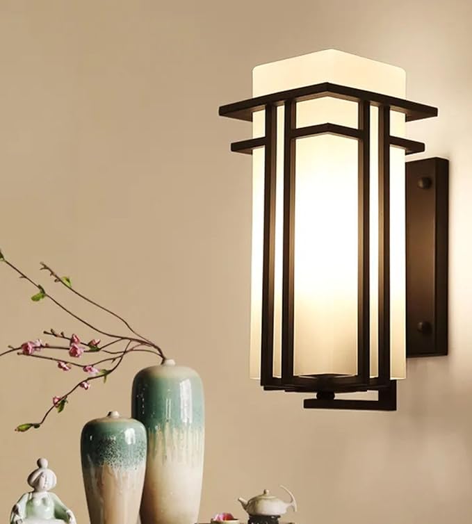 Outdoor Wall Light Fixtures, Exterior Waterproof Lanterns, Porch Sconces Wall Mounted Lighting with Modern Frosted Glass, Black Aluminum Wall Lamps for Patio Front Door Entryway, (Type_A 12.2''H)
