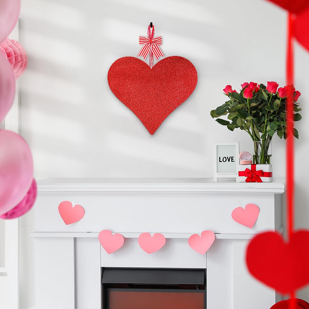 AKEROCK Valentines Day Door Decorations, 3D Heart Shaped Wooden Hanging Sign for Valentines Decorations or Wall Decor