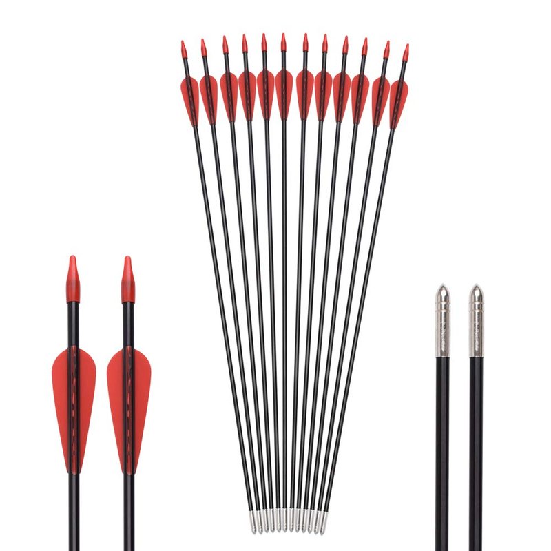Fiberglass Arrows Archery 28 Inch Target Shooting Practice Safetyglass with Red Spots Vanes for Recurve Bows Suitable for Youth Woman Beginner 6 PCS