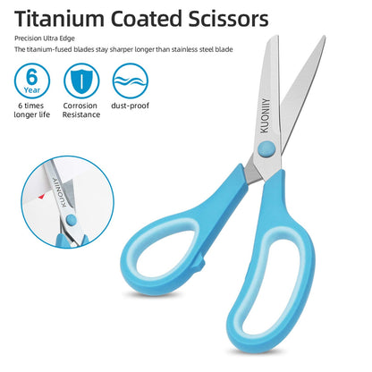 KUONIIY Scissors 8 Inch Soft Comfort-Grip Handles Sharp Blades, Set of 3