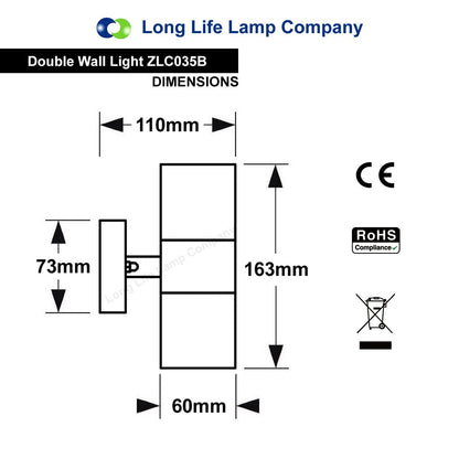 Long Life Lamp Company Black Stainless Steel Double Wall Light IP65 Up Down Outdoor Wall Light ZLC035B