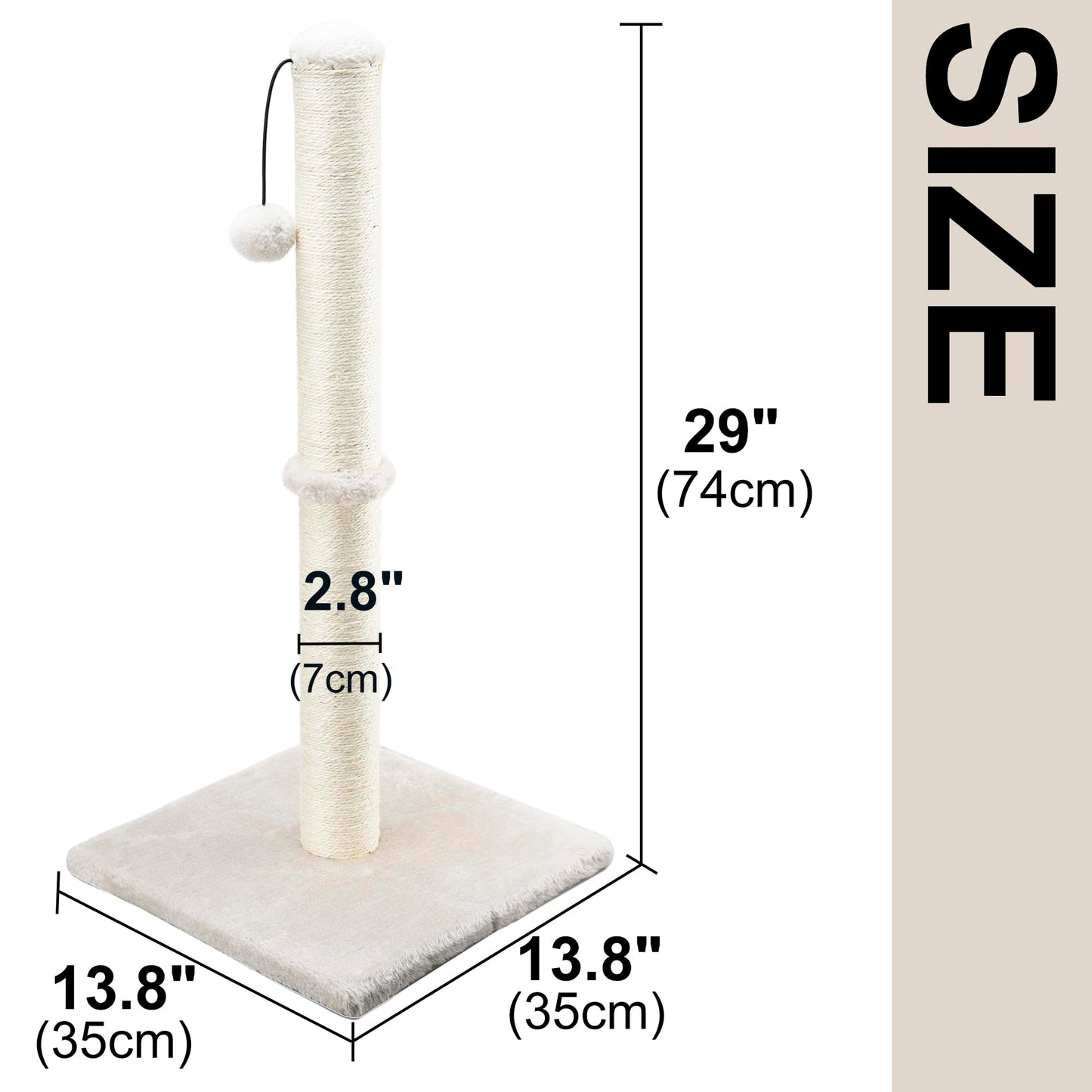 Dimaka Cat Scratcher Scratching Post with Sisal Rope and Soft Plush 29" Tall Beige
