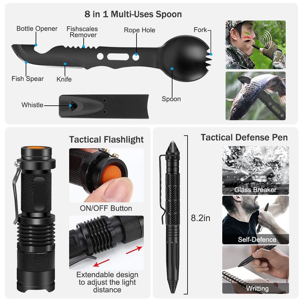 235Pcs Emergency Survival Kit and First Aid Kit Professional Gear Tool with IFAK Molle System Compatible Bag, Gift for Men Camping Outdoor Adventure Boat Hunting Hiking & Earthquake (Black)