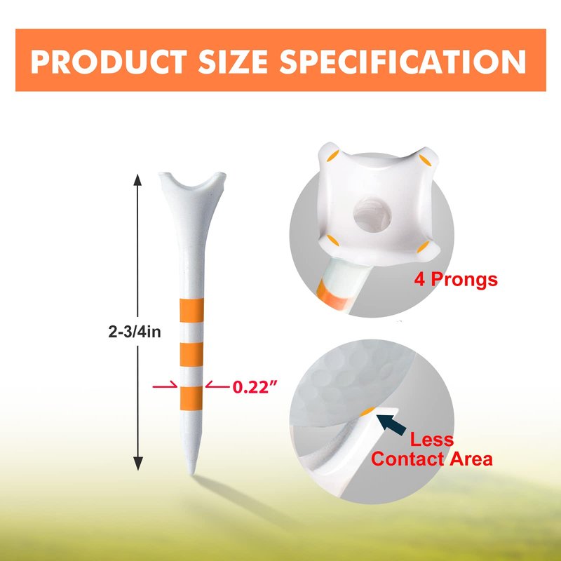 Full Choice Plastic Golf Tees 60 Pack (2-3/4") - Reduce Friction & Increase Distance, Golf Plastic Tees (White with Blue Strips