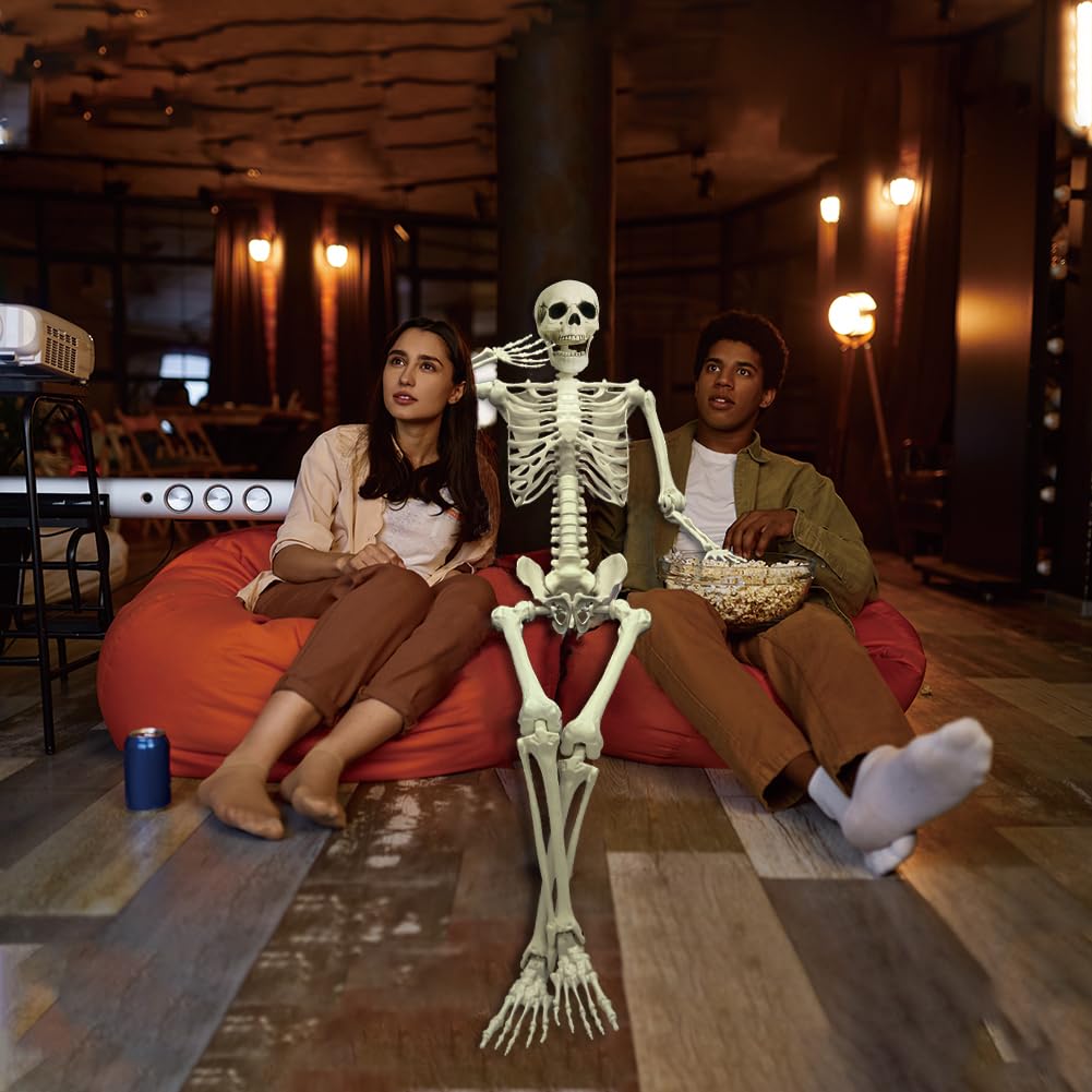 LUKBERA Posable Halloween Skeletons, 1Pcs 5.9ft Life Size Human Skeleton with Movable Joints for Halloween Haunted House Decoration