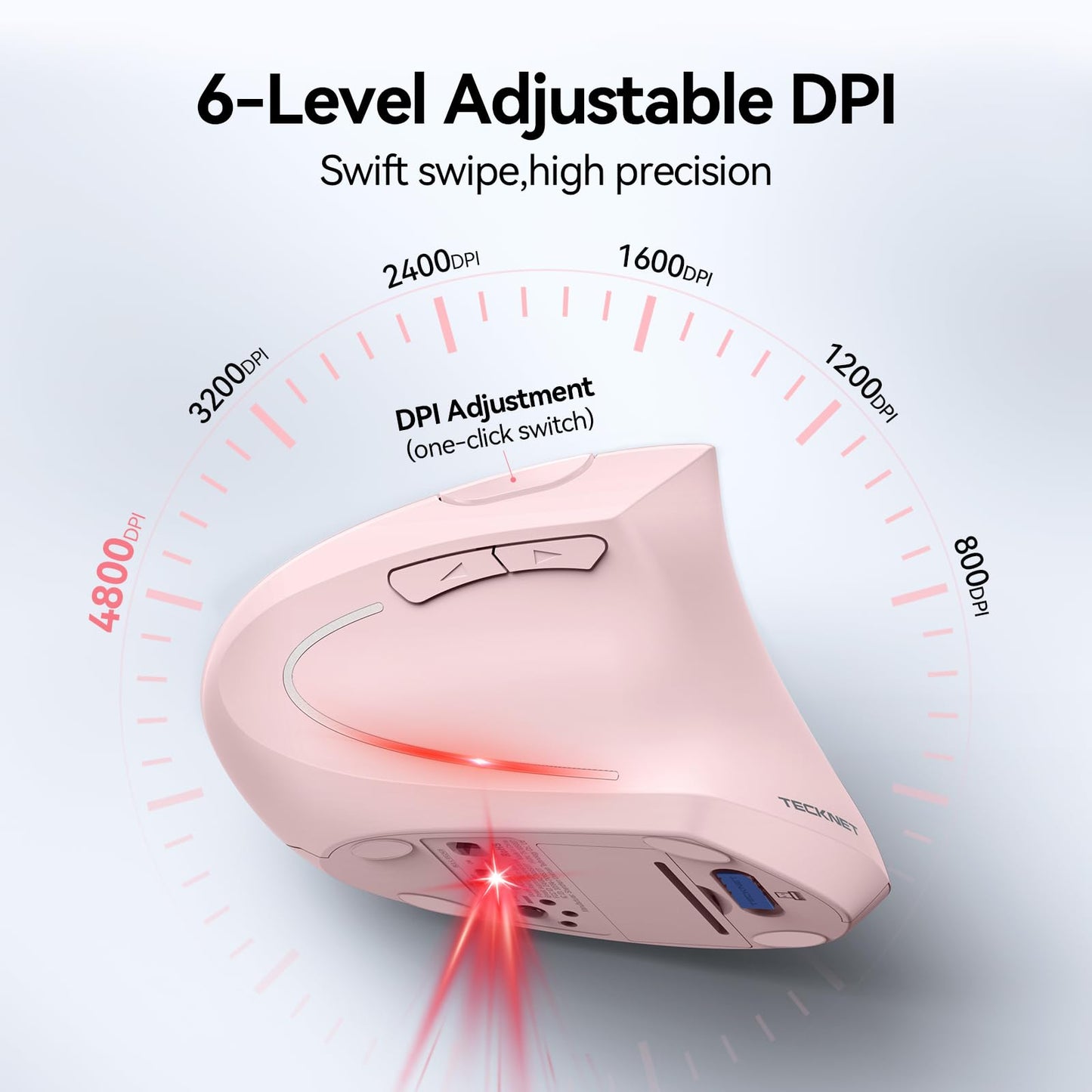 TECKNET Ergonomic Mouse, Wireless Bluetooth Vertical Mouse, 4800 DPI Optical Tracking, 6 Adjustable DPI, Quiet Clicks, 2.4GHz with USB A Receiver, 12 Months Battery, 6 Buttons, Wide Compatibility