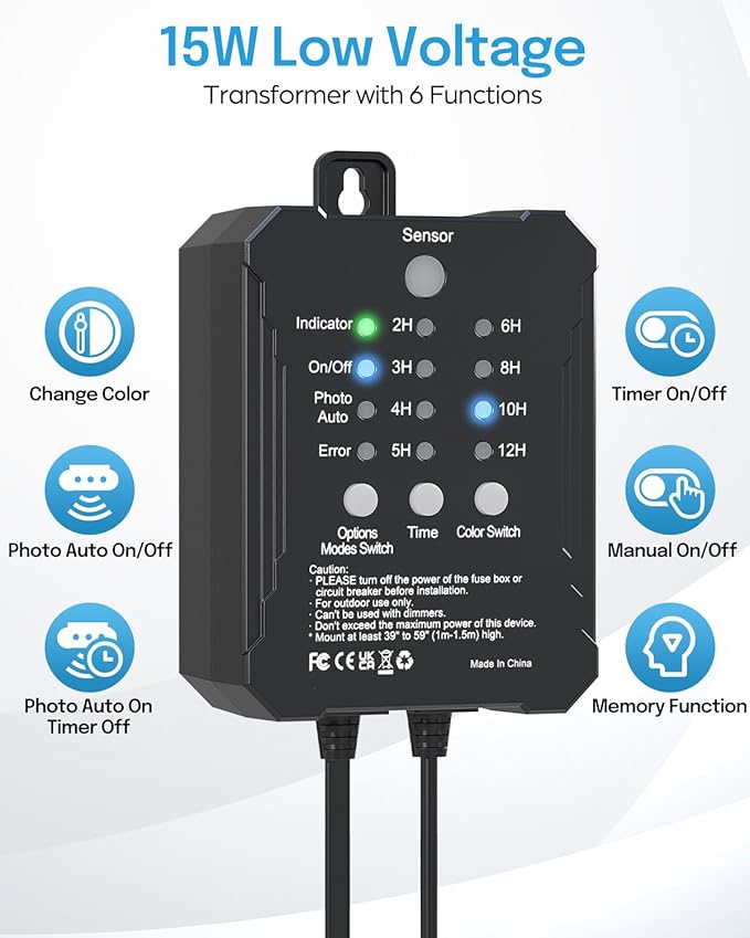 HIBOITEC RGB Deck Lights Kit with Low Voltage Transformer Timer and Photocell Sensor Outdoor IP67 Waterproof for Garden Yard Stair Patio 10 Packs