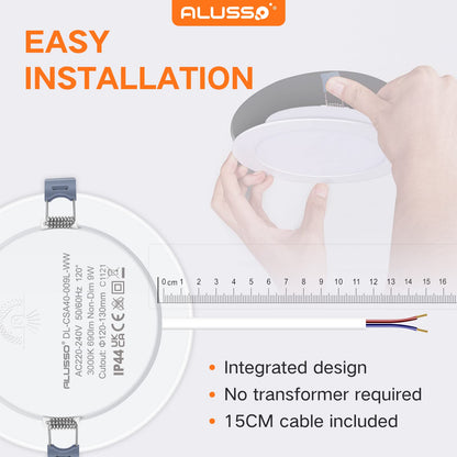 ALUSSO LED Downlights for Ceiling 6W Ultra Slim LED Recessed Ceiling Spot Lights 3000K Warm White IP44 Waterproof Spotlights Ceiling Lights for Bathroom Kitchen Living Room, 6 Pack