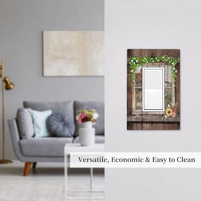 Farm Barn Farmhouse Rustic Country Flower Single Rocker/Decora Light Switch Plate Decorative 1 Gang Outlet Cover Faceplate GFCI Electrical Receptacle Wallplate Dimmer for Bathroom Home Decor