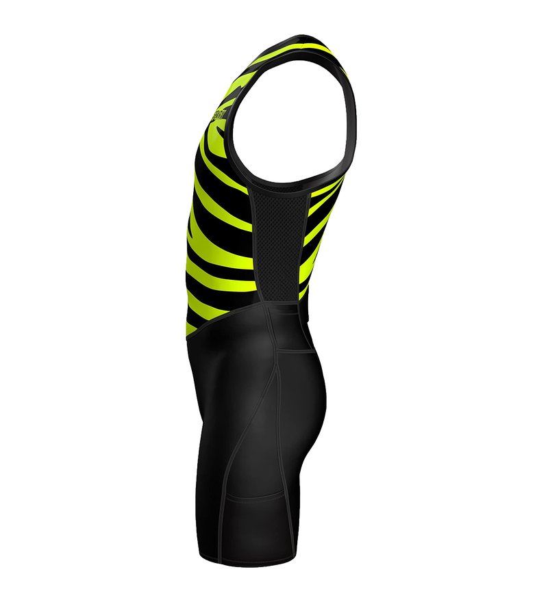 Sparx Men's Premium Triathlon Suit – Padded, Quick-Dry, Compression Fit, Lightweight Tri Suit for Swim, Bike, Run Race & Training (Yellow Tiger, 2XL)