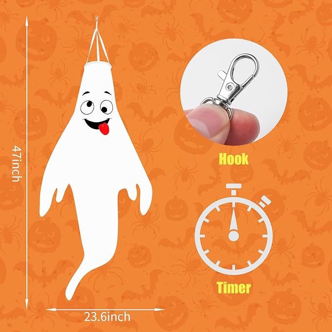 Halloween-Decorations-Outdoor Hanging-Ghost Windsocks for Trees with Timer, LED Ghosts to Hang in Tree Porch Yard, Waterproof, Timer, 4 Pcs (No Batteries)