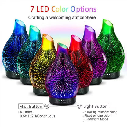 Essential Oil Diffuser 120ML Glass Ultrasonic Aromatherapy Oil Diffuser-Aroma Humidifier Glass Diffuser,7 Color Changing Light Waterless Auto-Off-Ultra-Quiet for Sleeping Yoga Home Office and Spa