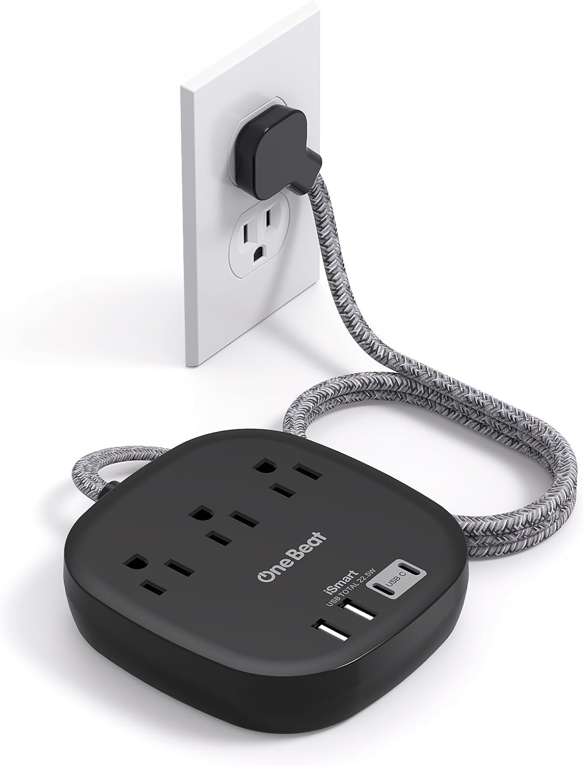 Flat Plug Power Strip, 6ft Ultra Flat Extension Cord - 3 Outlets 4 USB Ports (2 USB C) 22.5W/4.5A Desktop Charging Station, Power Strip No Surge Protection for Cruise Ship, Dorm Room Travel Essentials