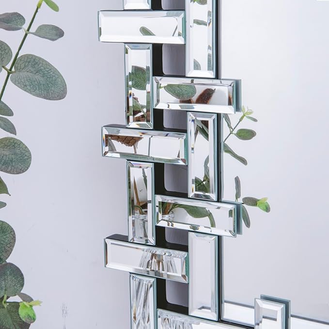 Decorative Wall Mirror with Beveled Glass Frame, 47''x24'' Large Living Room Mirror, Elegant Frameless Accent Mirror for Entryway, Dining Room, Fireplace