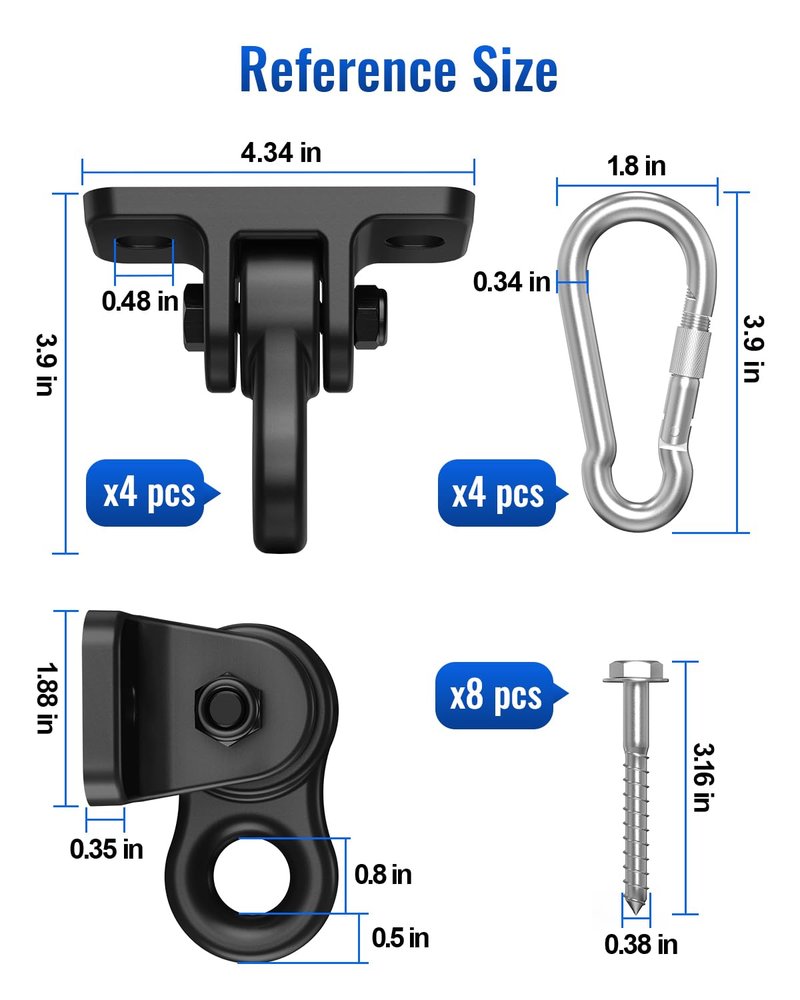 ITCPRIM Heavy Duty Swing Hangers Hardware Included-Corrosion Resistant Alloy Steel 5000+ lb Capacity for Wooden Porch Swings,Aerial Yoga Chairs,Playgrounds,Trapeze&More-Indoor Outdoor-Set of 4,Black