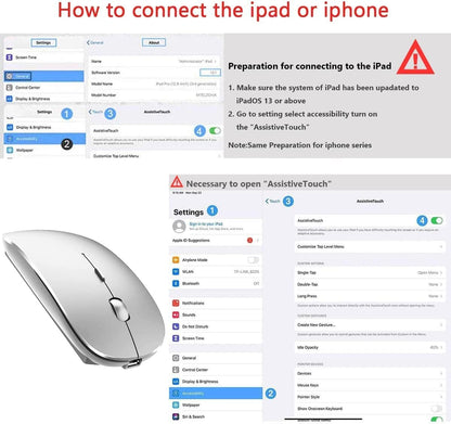 Wireless Bluetooth Mouse for MacBook Pro/Air/Mac/iPad/Laptop/Desktop/Mac/PC/Computer/Phone-Portable Slim Silent Office Mice with USB-C Adapter 2.4 GHz USB Mice (WhiteSilver)
