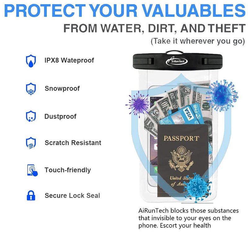 AiRunTech Waterproof Dry Bag and Waterproof Cell Phone Bag for Outdoor Water Sports, Boating, Hiking,Kayaking,Fishing