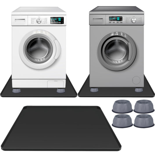 Large Washing Machine Drain Pan 33"x30" with 4 Anti-Vibration Foot Pads Washer Tray,Non-Slip, Waterproof, Laundry Appliance Floor protection Set Noise Reduction Leak Prevention -Soft Silicone Mat