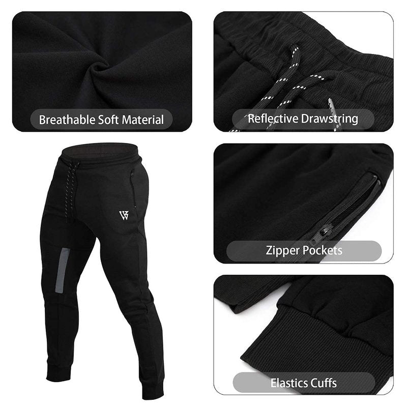 ZENWILL Mens Tapered Workout Running Pants,Gym Jogger Training Sweatpants Slim Fit with Zip Pockets (X-Large, Black)