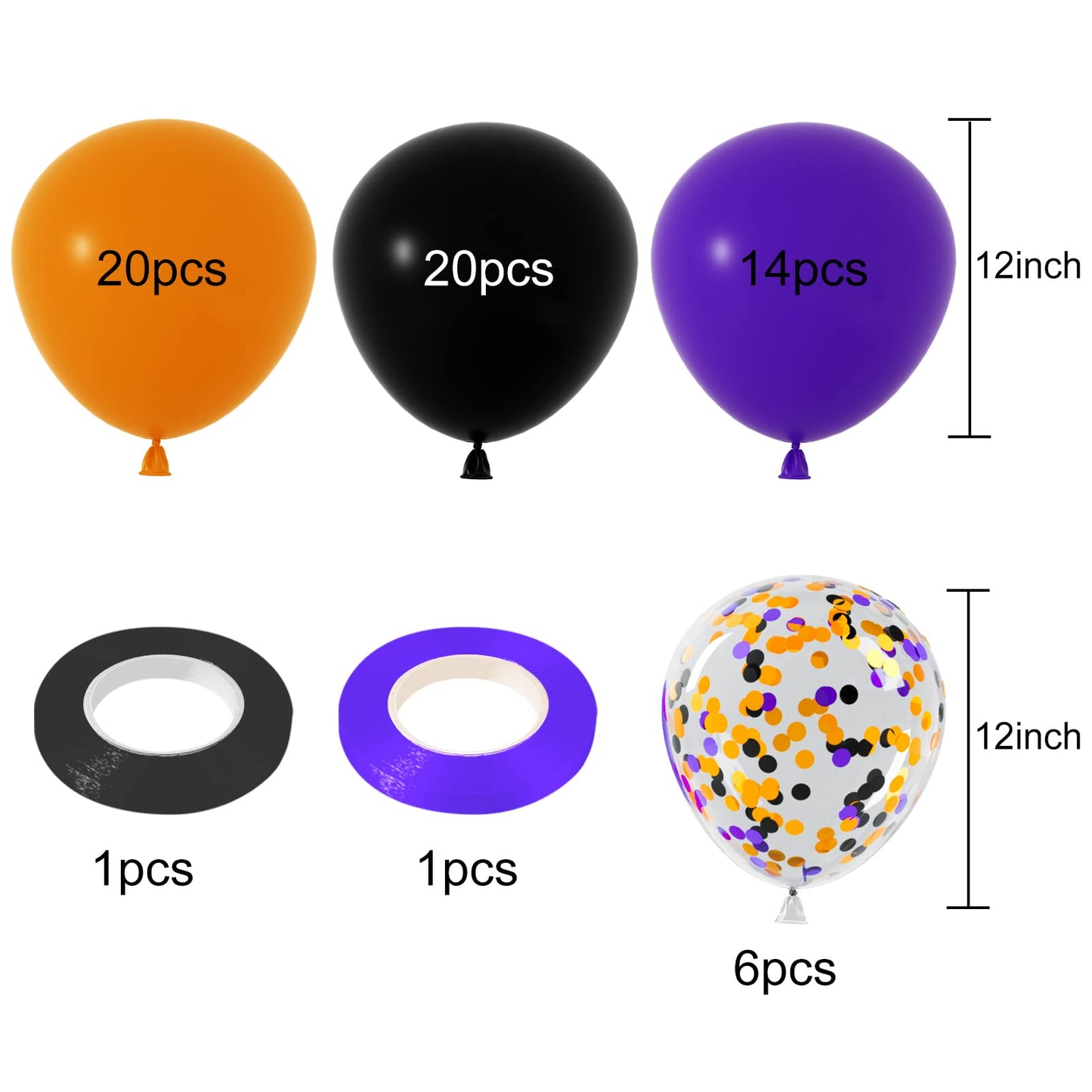 TUPARKA 60 Pack Black Orange and Purple Halloween Party Balloons 12 inches Matte Orange Black and Purple Confetti Latex Balloons for Happy Halloween Birthday Thanksgiving Day Anniversary