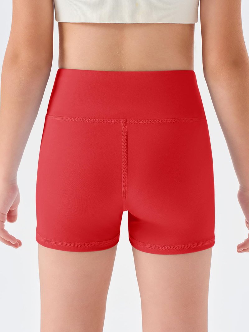 Haloumoning Girls Athletic Shorts Kids High Waisted Yoga Dance Biker Shorts Comfy Gymnastics Shorts 5-14Y Red