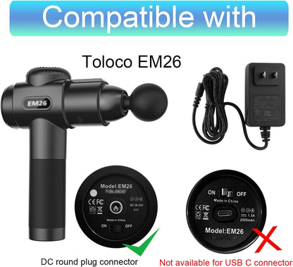 LEFXMOPHY EM26 Massage Gun Charger Replacement for TOLOCO EM26, AERLANG EM13 / Darkiron EM31 Massage Gun 24V Power Adapter Charging Cord
