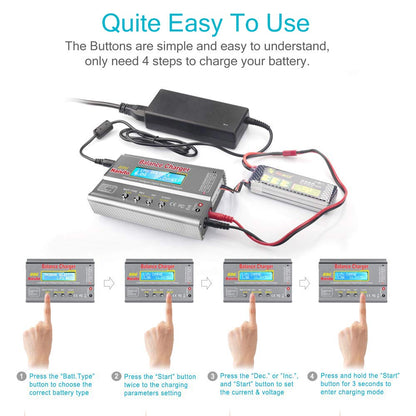 Haisito Lipo Charger, 80W 6A Balance Charger for LiPo Li-ion LiFe NiCd NiMh Pb, Multi-functional Intelligent Charger, RC Hobby Battery Balance Charger LED W/AC Power Adapter