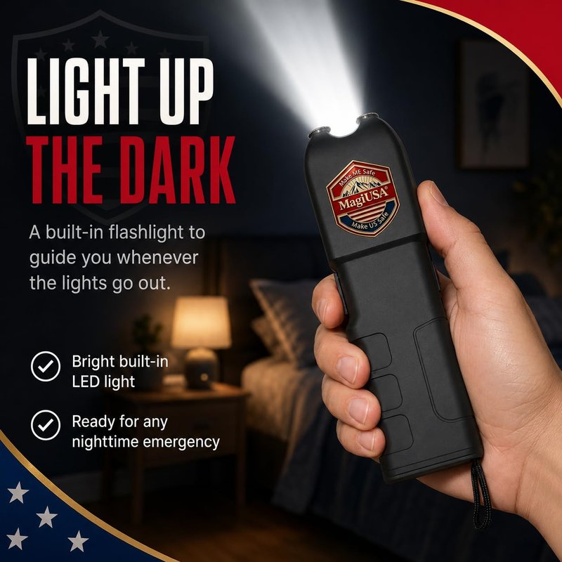 989 MagiUSA Rechargeable Stun Gun for Self Defense, LED Flashlight, Black