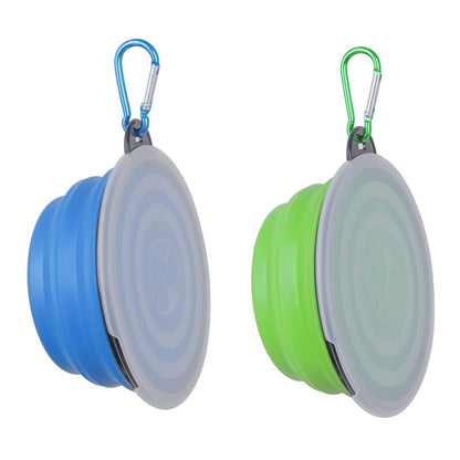 Collapsible Dog Bowl,2 Pack Portable and Foldable Pet Travel Bowls Collapsable Dog Water Feeding Bowls Dish for Dogs Cats and Small Animals,with Lids (Small, Blue+Green)