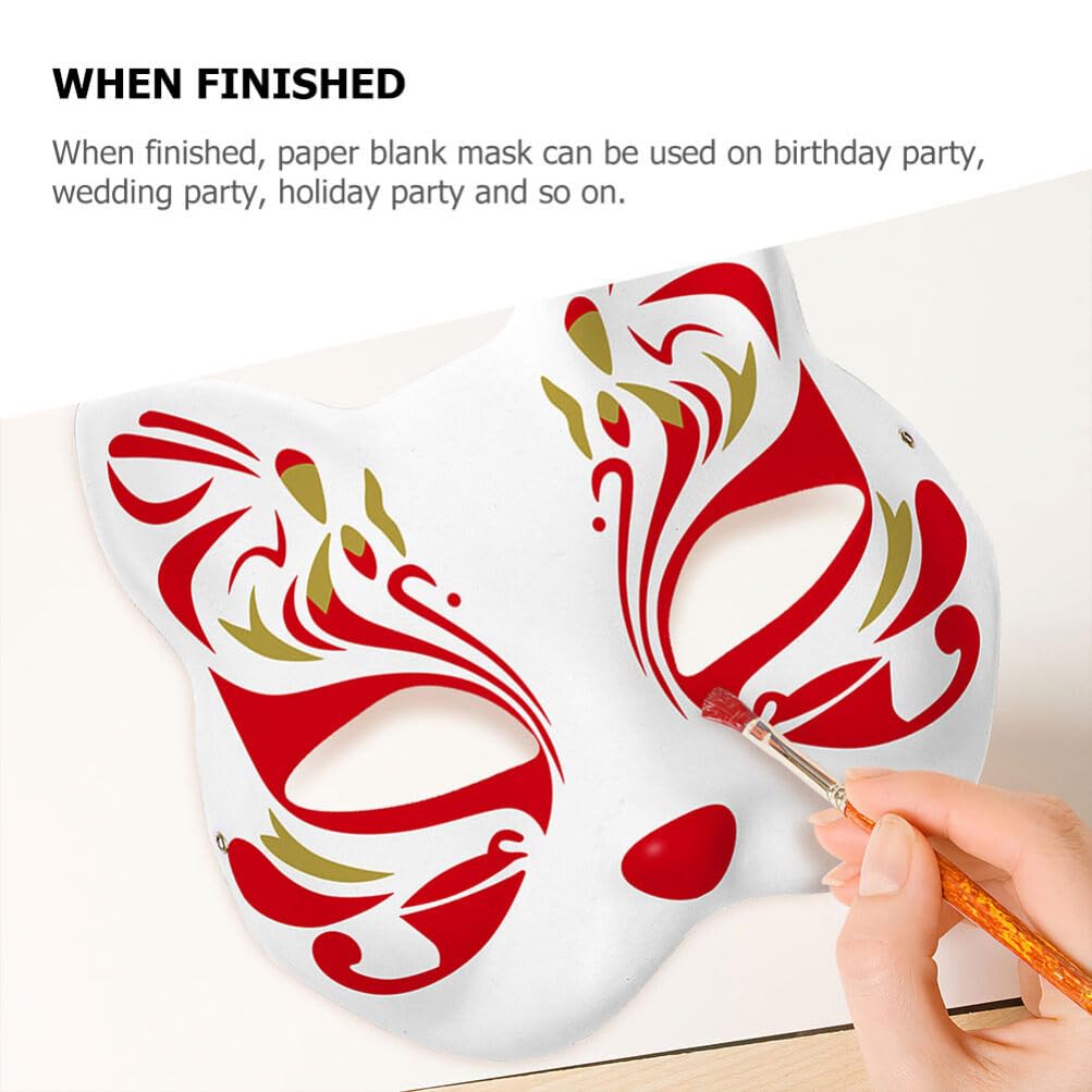 IMIKEYA Cat Mask 6pcs White Paper Fox Masks Blank Unpainted Wolf Animal Half Faces DIY Paint Masquerade Costume Prop for Carnival Cosplay Dance Party Favors