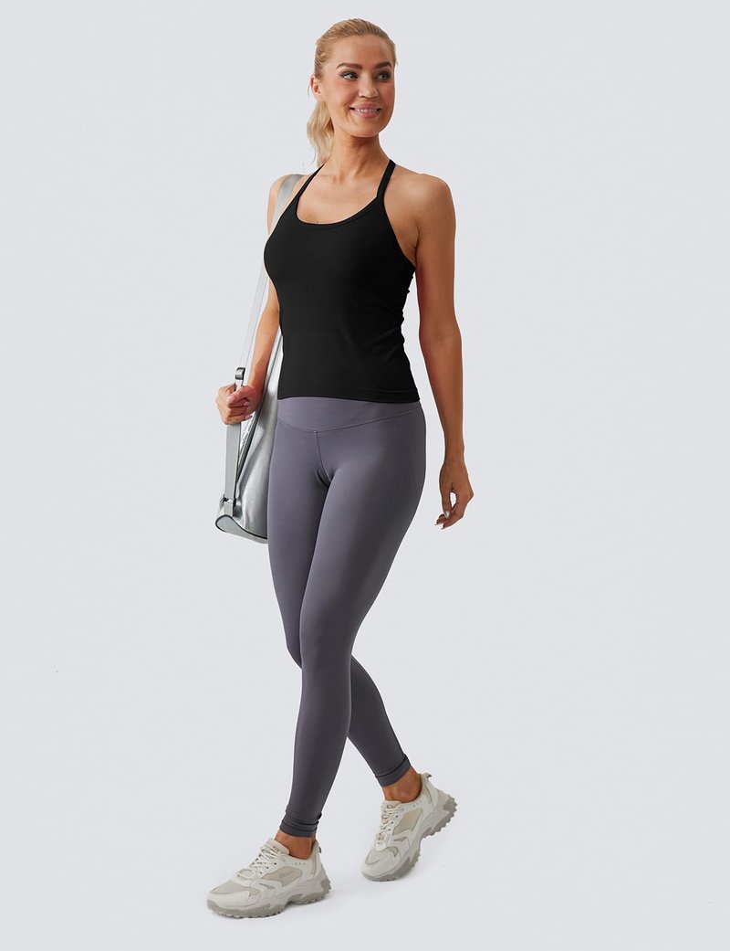 MathCat Workout Tank Tops for Women with Built in Bra, Sleeveless Gym Tops Seamless Racerback Athletic Yoga Shirts Black