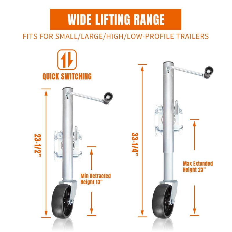 Big RED Boat Trailer Jack with 6-Inch Single Wheel,1000 Lbs Capacity Swing-Back Bolt-On Heavy Duty Swivel Trailer Jack,ATR39001R