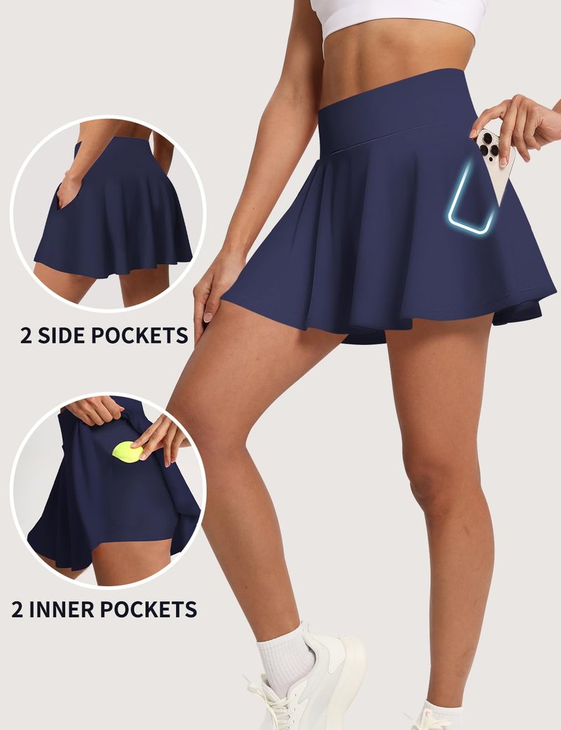 CHALLMOT Women's Tennis Skirts High Waisted Tummy Control Pleated Athletic Golf Skorts Skirts for Running with 4 Pockets Navy L