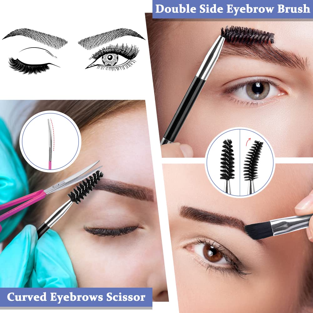 TsMADDTs 6 PCS Tweezers Set for Women, Eyebrow Tweezers with Curved Scissor for Ingrown Hair, Hair Plucking Daily Beauty Tools with Leather Travel Case
