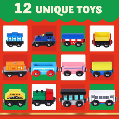 JOYIN 2025 Christmas Countdown Advent Calendar with 12 PCS Wooden Train Cars Magnetic Train Sets,12 Days Cars Advent Calendar for Boys Kids, Christmas Party Favor, Classroom Prizes Xmas Gift