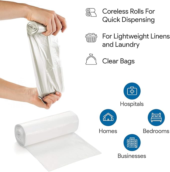 7-10 Gallon Clear Garbage Can Liners, Lightweight, 8 Microns