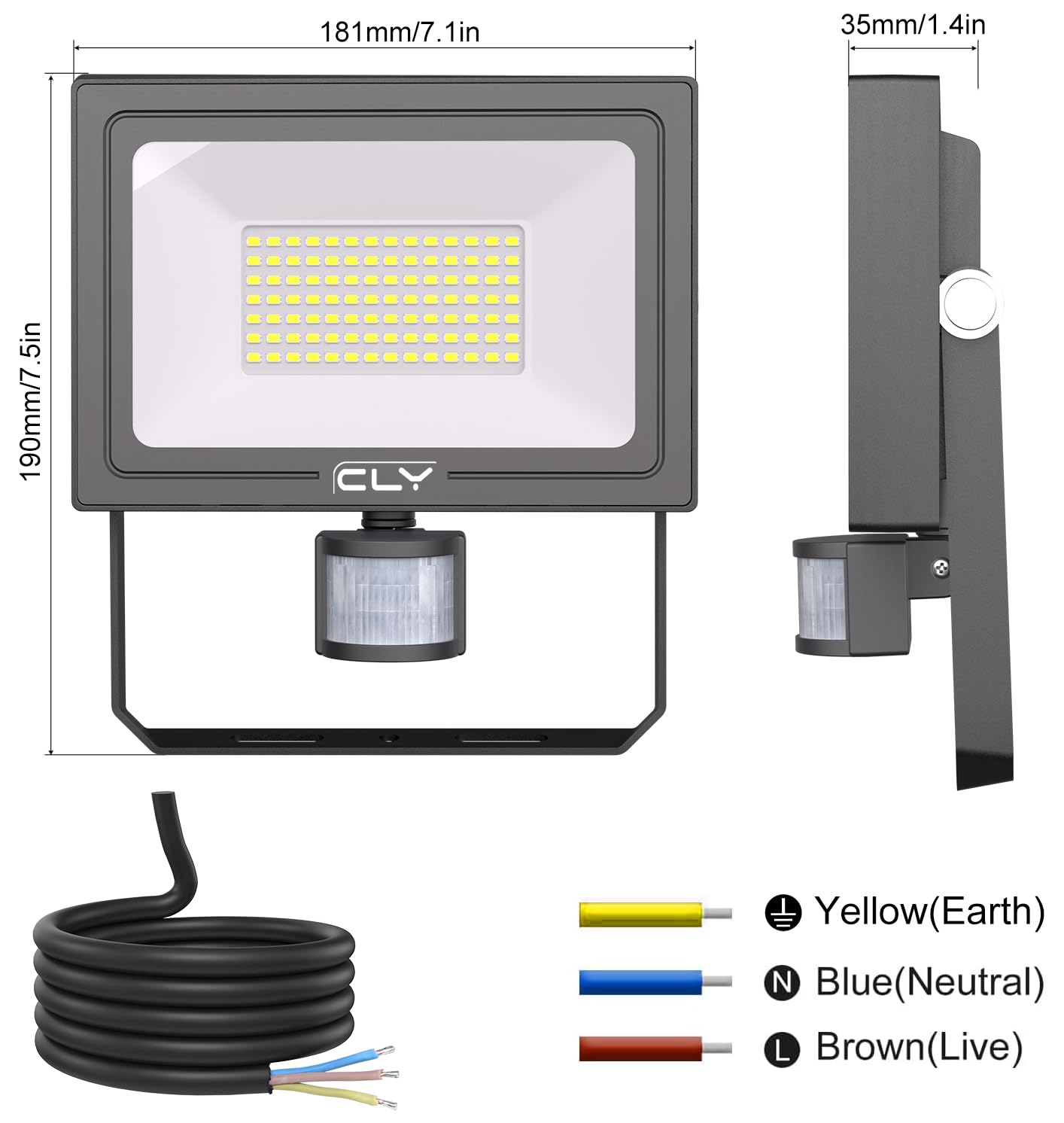 CLY 80W Security Lights Outdoor Motion Sensor, 7520LM PIR Sensor Security Light IP66 Waterproof Motion Sensor Floodlight, 6500K Cold White LED Outdoor Light Mains Powered for Garage Fixed 30s Lighting