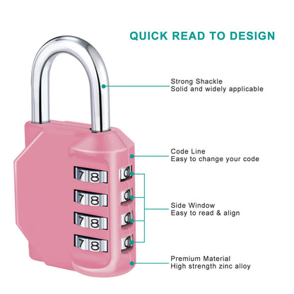 ZHEGE Combination Lock, 4 Digit Combination Padlock Outdoor, School Lock, Gym Locks (Pink)