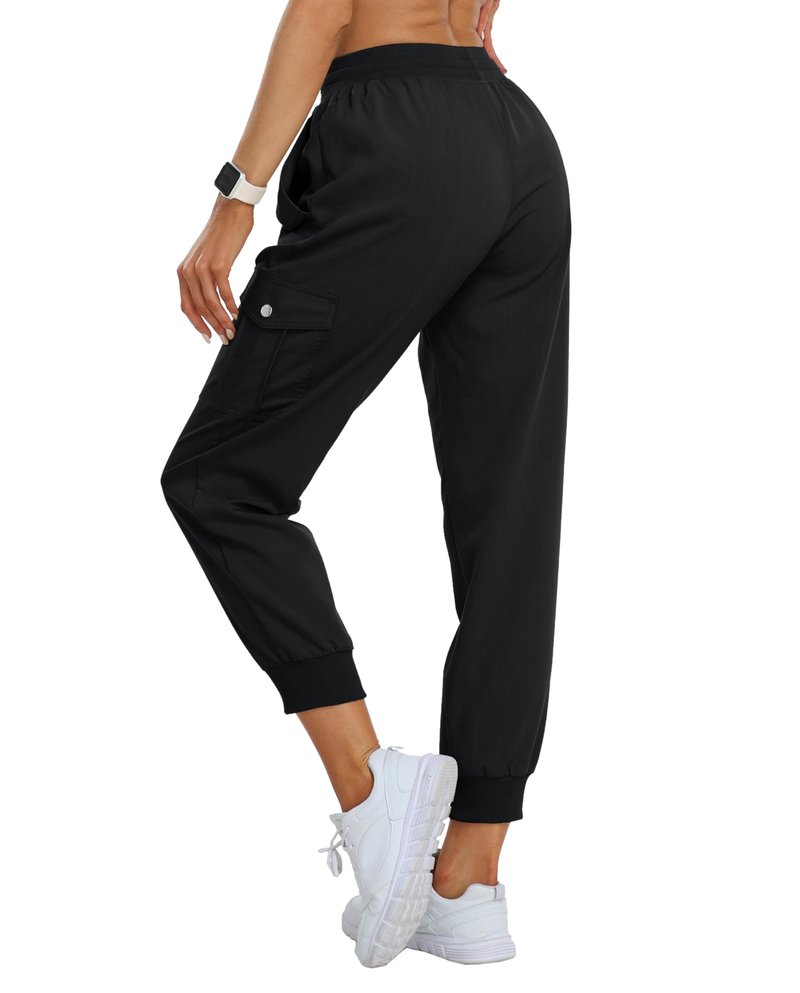 MoFiz Women's Outdoor Cargo Pants Lightweight Joggers Elastic Waist Athletic Hiking Sweatpants Casual Travel Pant with Pocket Black M