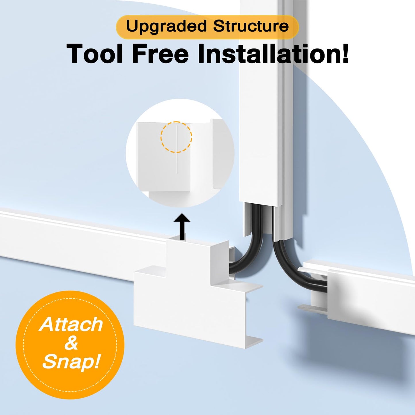 Delamu Cord Hider, 157in Wire Covers for Cords on Wall, Premium Cable Hider Cord Covers for Wires, Cable Management Wire Hiders for TV, Cable Raceway Kit, W0.95 H0.55in, White