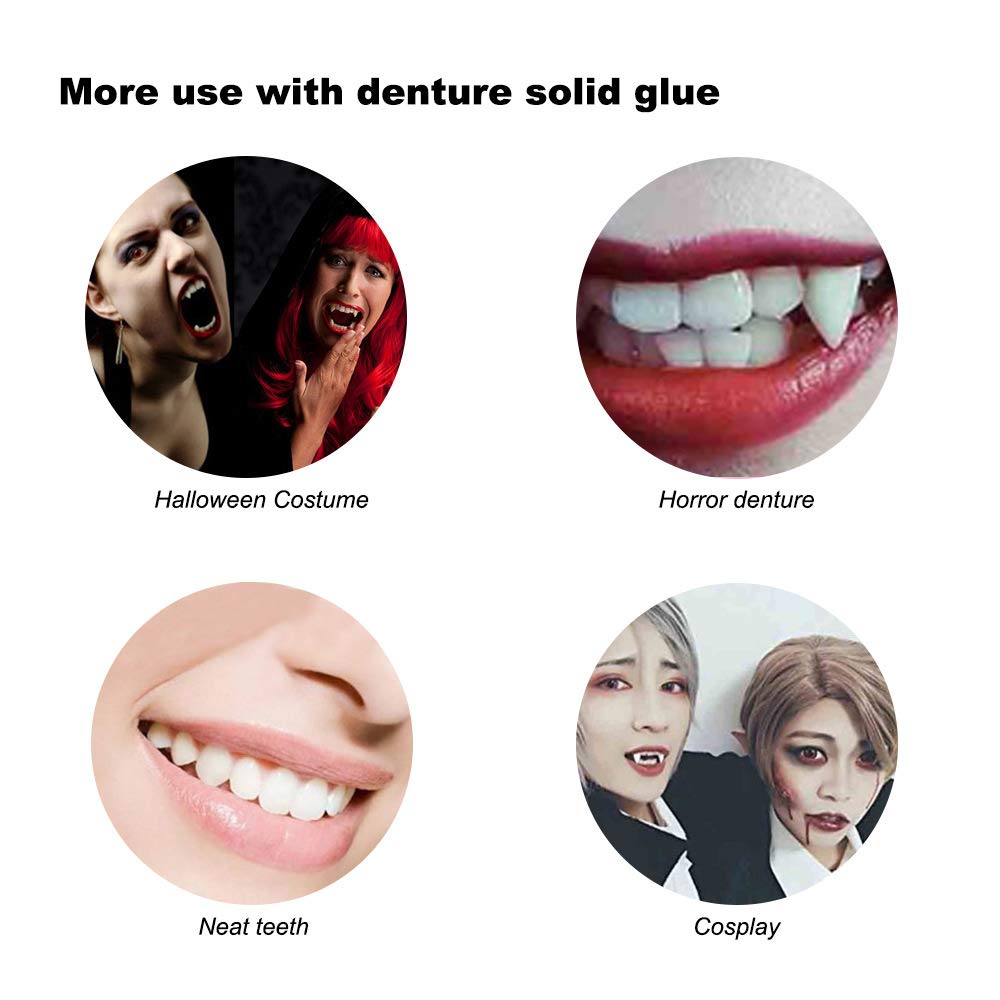 Secaden Cosplay 3 Pairs Vampire Teeth with Adhesive Dentures Halloween Party Props Fangs (13mm, 15mm, 17mm)