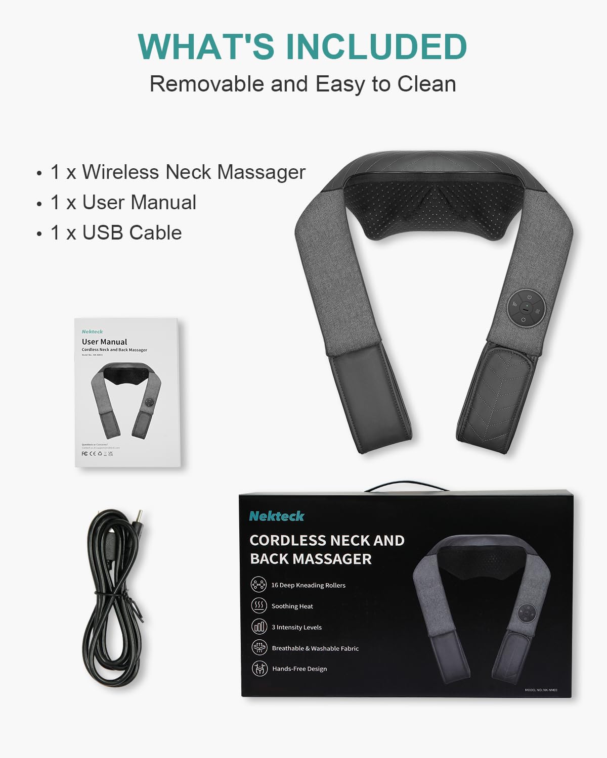 Nekteck Shiatsu Neck and Back Massager with Soothing Heat, Shoulder Massager for Pain Relief Deep Tissue, Electric 3D Kneading Massage Tools for Leg Body Muscle, Corded Power, Gifts for Him Her