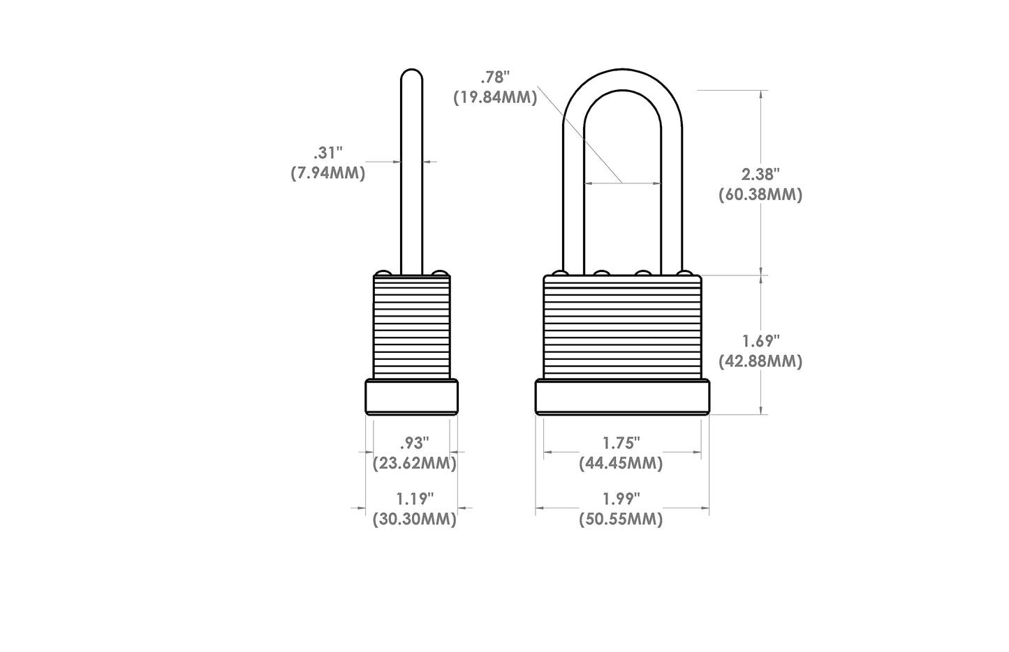 BRINKS - 44mm Commercial Laminated Steel Weather Resistant Padlock with 2 3/8” Shackle - TPE Wrapped and Hardened Boron Steel Shackle