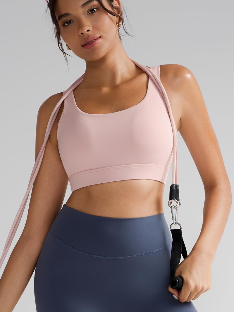 RUNNING GIRL Sports Bras for Women,Scoop Neck Racerback Pink Sports Bra Padded Medium Support Workout Yoga Bra(WX3139 Flush Pink M)