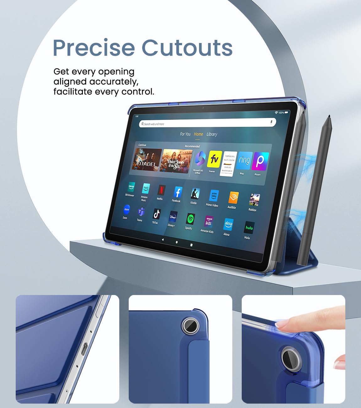MoKo Case Fits Amazon Fire Max 11 Tablet (13th Generation, 2023 Release) 11" - Slim PU Leather Trifold Stand Cover for Kindle Fire 11 Tablet Frosted Hard Back Shell with Auto Wake/Sleep, Dark Blue