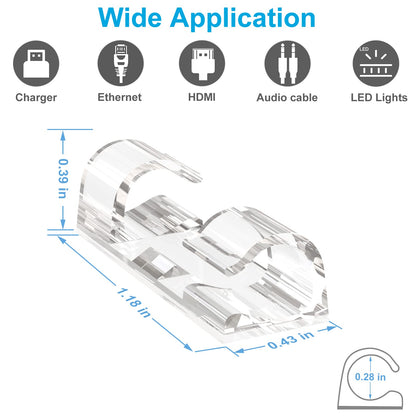 Adhesive Cable Clips Clear (40PCS, M), Upgraded Wire Holders for Wall, Strong Cord Organizer Under Desk, Car, PC, Christmas Light Indoor/Outdoor