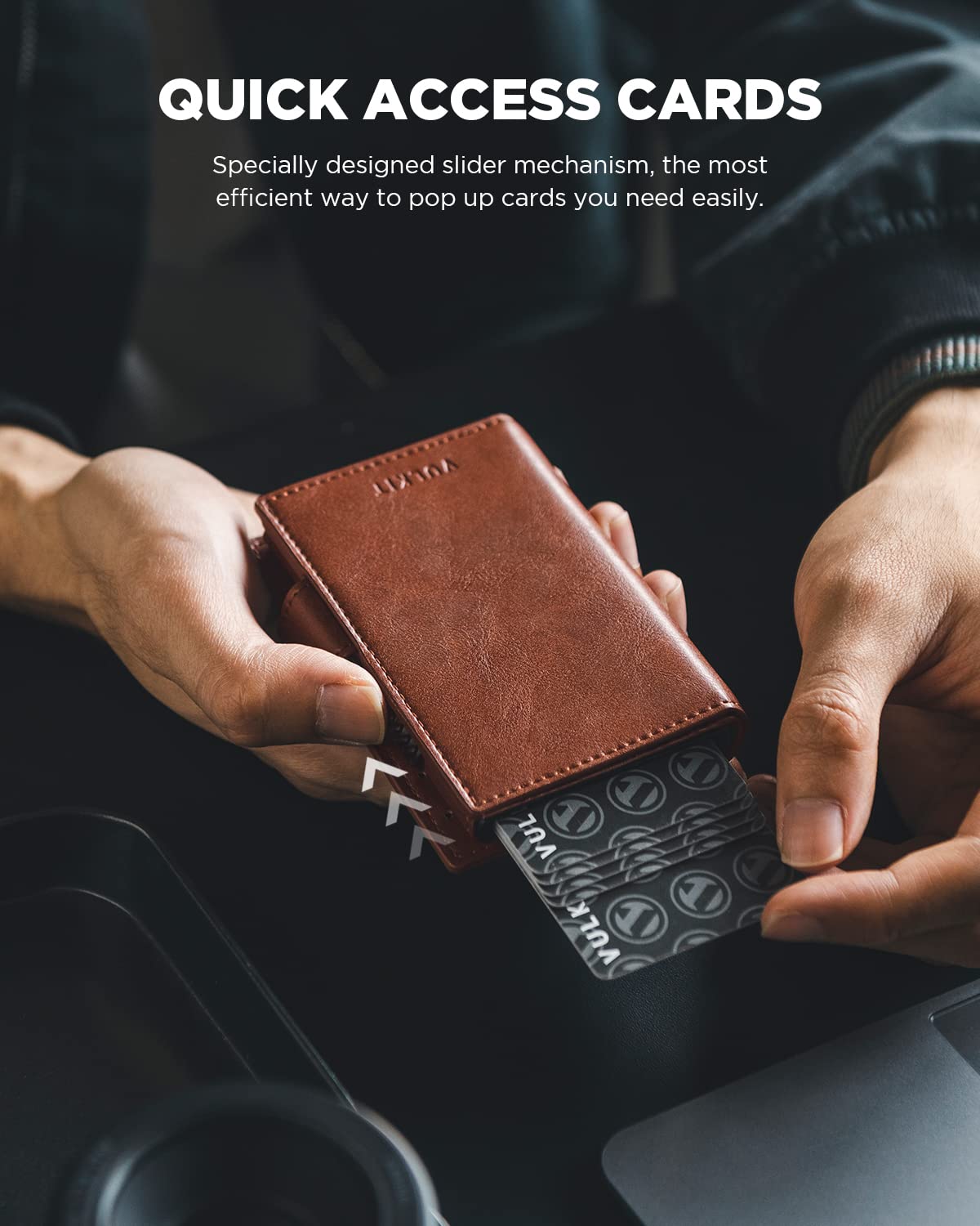 VULKIT Card Holder Wallet with Airtag Holder Pop Up Wallet RFID Blocking Metal Card Case, Magnetic Closure with Banknote Compartment