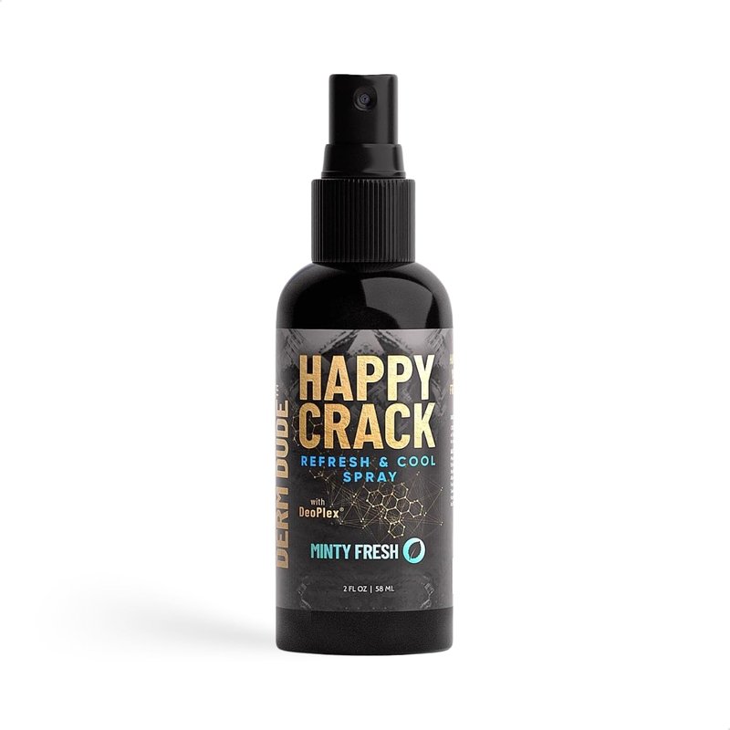 Derm Dude Happy Crack Refresh & Cool Body Spray | Minty Fresh Deodorizing Spray for Body & Skin | Odor Control with Witch Hazel & Natural DeoPlex | Soothing, Cooling & Fast-Drying | 2 oz (1 Pack)