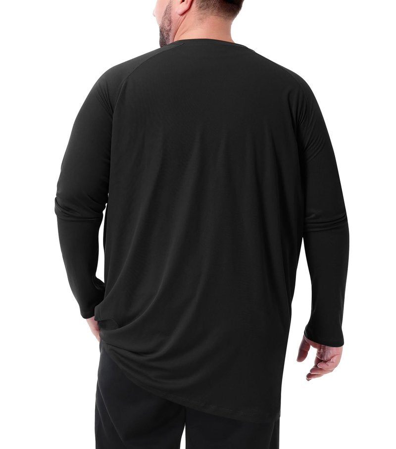 Mens Big and Tall Long Sleeve Swim Shirt Sun Protection UPF 50+ Rash Gard Quick Dry T-Shirt Black